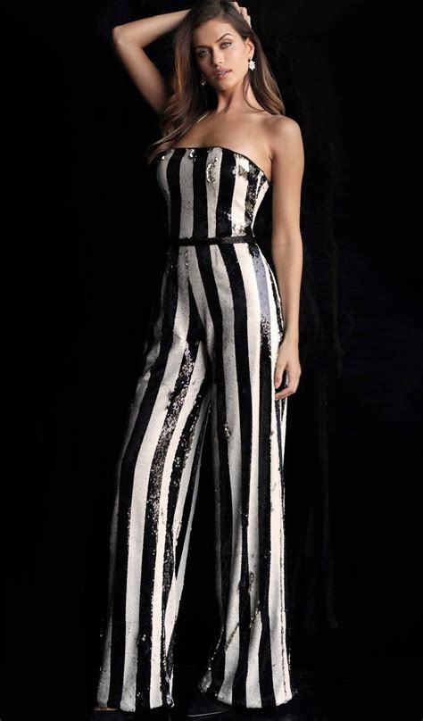 These boxer briefs have a black & white striped design, just like beetlejuice's suit and a black elastic waistband featuring a beetlejuice text design. Jovani - 65397 Strapless Striped Sequined Jumpsuit in 2020 ...