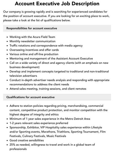 Account Executive Job Description Velvet Jobs