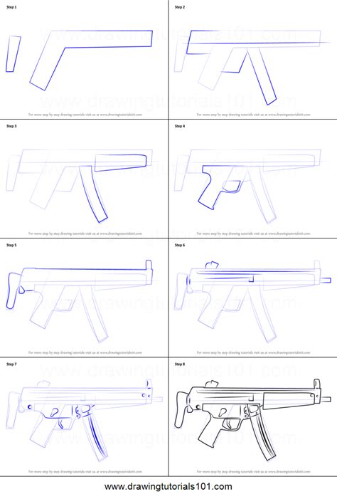 How To Draw Mp5a3 Machine Gun Printable Step By Step Drawing Sheet