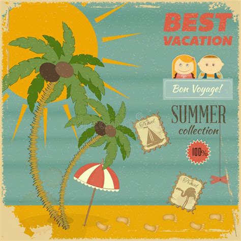 Summer Vacation Card In Vintage Style Stock Vector Illustration Of Design Retro