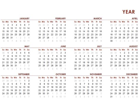 Whole Year Calendar