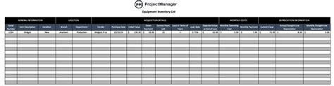 Equipment Inventory Template For Excel Free Download