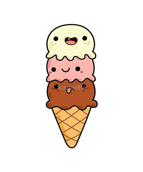 Kawaii Triple Scoop Ice Cream Cone Sticker By Kawaiilife Kawaii Ice Cream Cartoon Cute