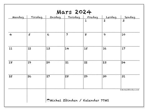 Kalender For Mars 2024 For Utskrift “77ms” Michel Zbinden No