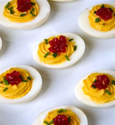 Horseradish Deviled Eggs With Tomato Jam Recipe Is A Zesty Twist On An Old Classic The Balance