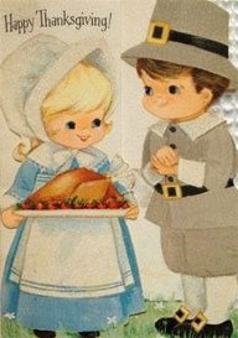 cute vintage pilgrims and turkey card thanksgiving retro kitsch vintage card pilgrims