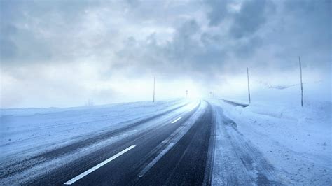 Road Covered With Snow Storm Winter Season 4k Winter Wallpapers Storm
