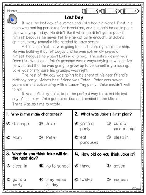 Listening Comprehension Passages With Questions And Answers For Grade