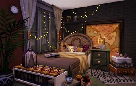 Cozy Boho Bedroom ☕🕯📖 Sims4 Чертежи дома Дизайн дома План дома