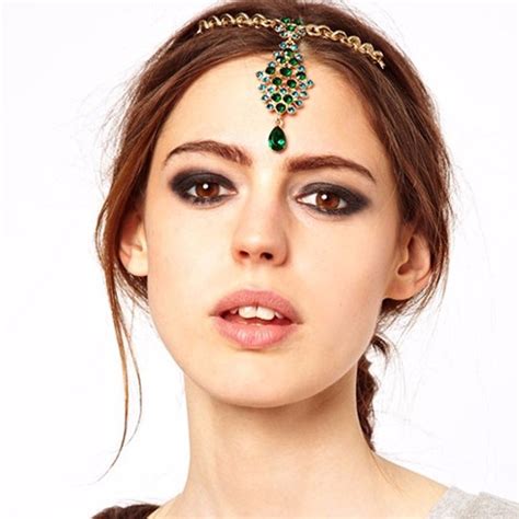 Water Drop Green Crystal Rhinestone Bridal Head Chain With Hair Pin