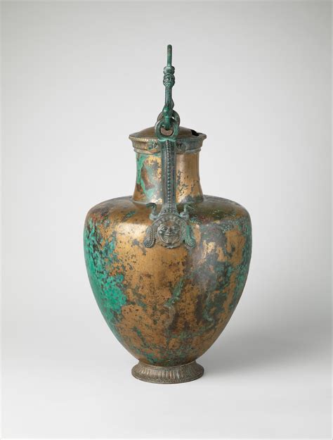 Bronze Neck Amphora Jar With Lid And Bail Handle Greek Archaic