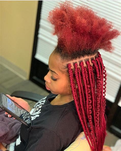 Black And Red Knotless Box Braids