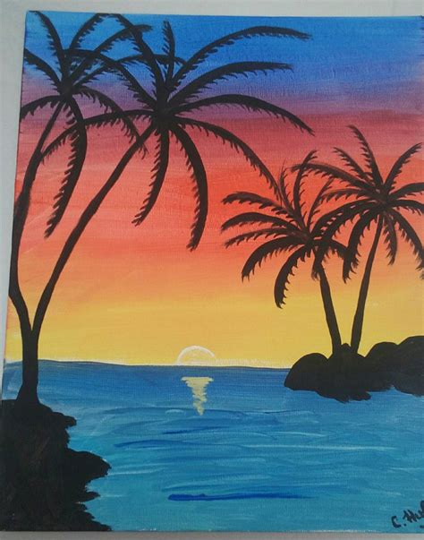 Tropical Beach Sunset Original Acrylic Painting