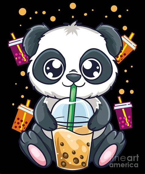Cute Tea Drinking Panda Boba Bubble Tea Digital Art By The Perfect