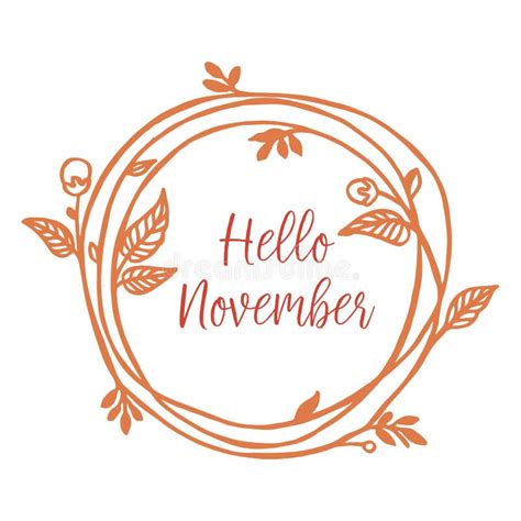 Concept Card Hello November With Shape Circle Of Leaf Frame Vector