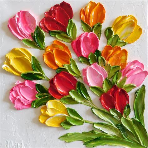 Custom Bright Tulip Oil Painting Impasto Painting 4 X 4 Up To 12x