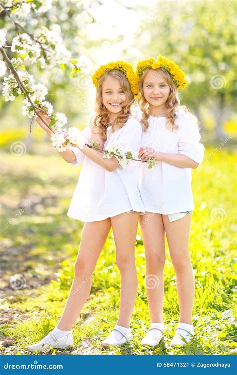 Portrait Of Two Girls Stock Image Image Of Summer Bloom 58471321