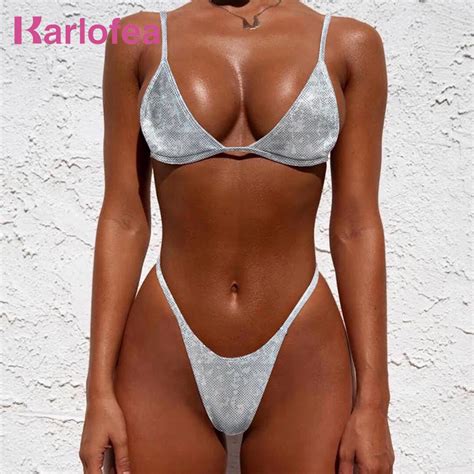 Karlofea Glitter Sparkling Bikini Women Bathing Suits Sexy Micro Triangle Tops And Thong Summer