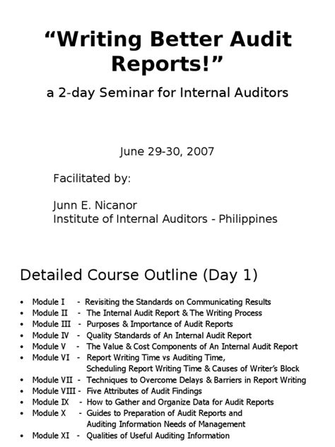 We did not find results for: Echo Seminar on Report Writing - Day 1 | Internal Audit | Auditor's Report