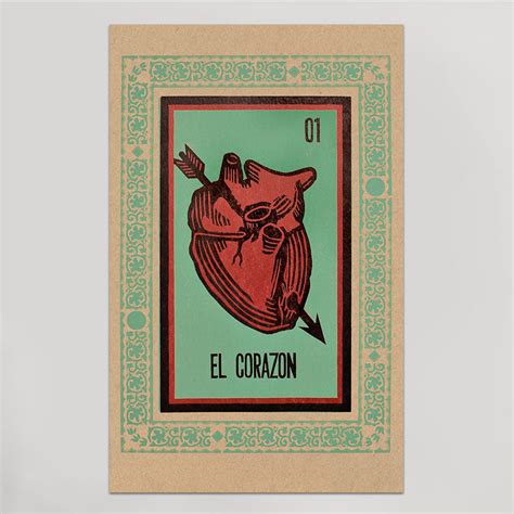 El Corazon Loteria Letterpress Print