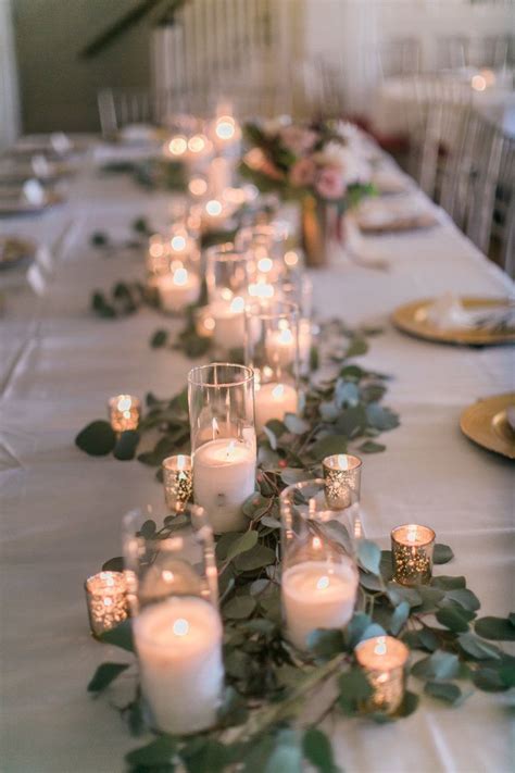 Head Table Candles Eucalyptus Kentucky Wedding Centerpiece Blooms N Blossoms Romantic
