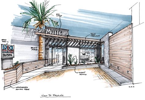 Drawing Restaurant Exterior Design Sketch