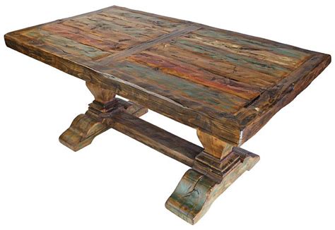 Seats up to 4 people, ideal for any dining area, such as a kitchen, dining room, dinette, or small apartment. Rustic Painted and Natural Wood Dining Table with Thick Trestle Pedestal Base | Rustic furniture ...