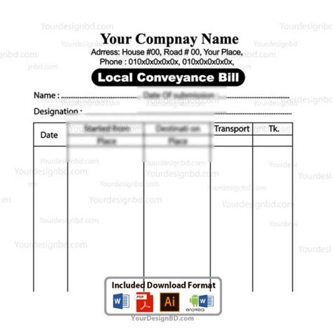 Local Conveyance Bill Format Editable Microsoft Word Docx Adobe