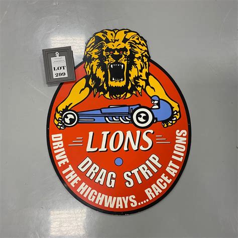 299 Vintage Large Heavy Metal Lions Drag Strip Sign
