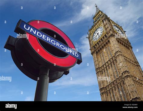 London England Underground Sign And Big Ben Both Famous London Icons