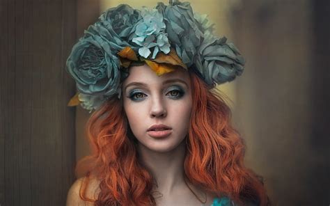 beauty wreath redhead model woman girl flower anna bucek face wiktoria hd wallpaper