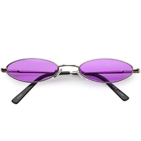 Retro Small Oval Sunglasses Slim Arms Color Tinted Flat Lens 51mm Fashion Eye Glasses Trendy