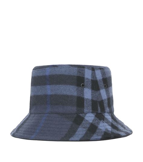 Mens Burberry Blue Wool Cashmere Check Bucket Hat Harrods Uk