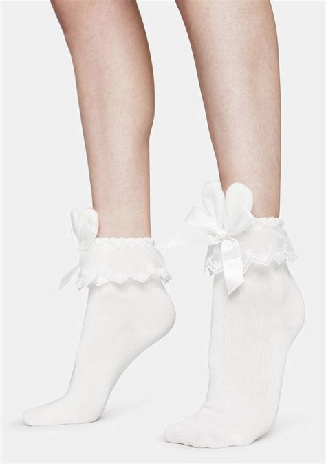 Lace Ruffle Ankle Socks With Bunny Ear Bows White Fashion Socks Ankle Socks Casual High Heels
