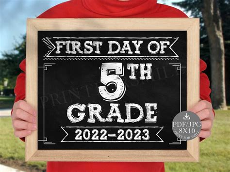 First Day Of School Sign 5th Grade Sign Printable Fifth Grade Etsy