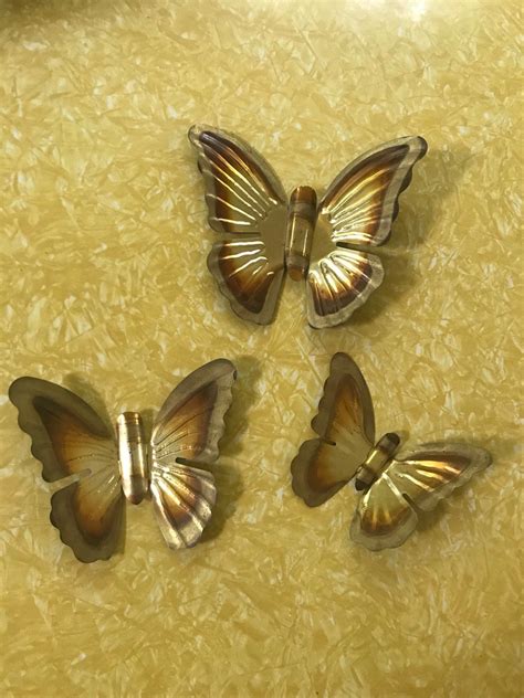 Set Of 3 Vintage Metal Copperbrass Butterflies Wall Decor Etsy