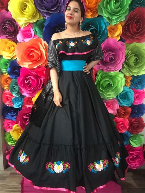 Mexican Black Skirt With Top Handmade Beautiful Frida Kahlo Style