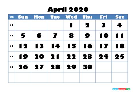 April 2020 Blank Calendar Printable Nom20b712