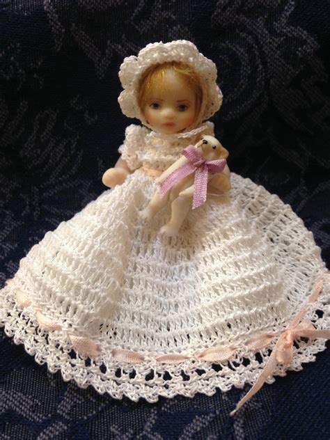 Hand Made Porcelain Baby Doll With Crochet Christening Dress