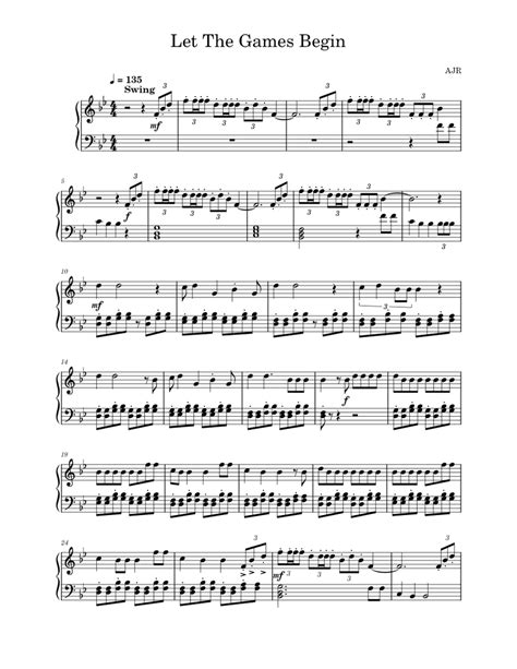 Let The Games Begin Ajr Sheet Music For Piano Solo