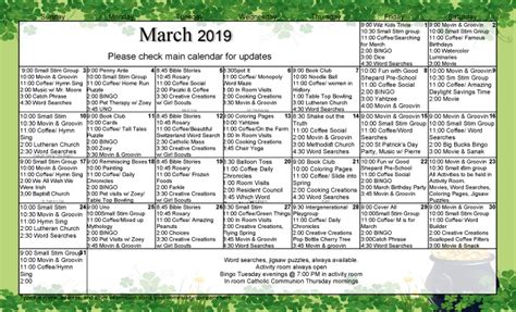 March Calendar Of Events Medilodge Of Munising