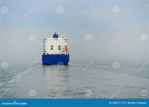Blue Container Ship Cruising At Sea Stock Image Image Of Delivery