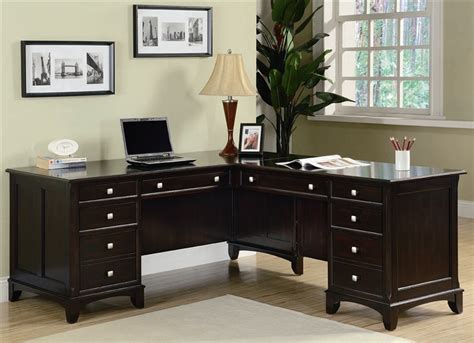 Garson Home Office Executive L Shaped Desk In Rich Cappuccino Finish By