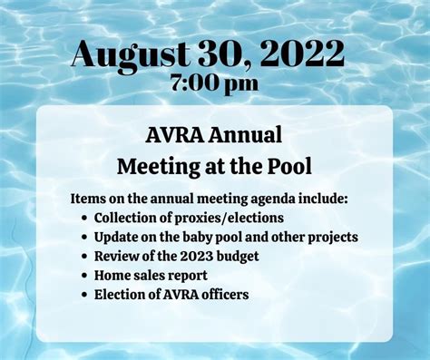 Friendly Reminder Avra Annual Meeting At The Pool Tuesday August