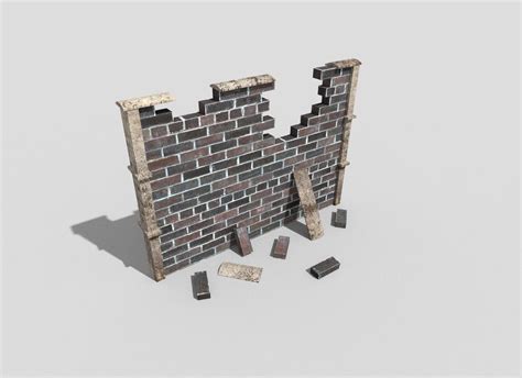 3d Model Low Poly Broken Wall Vr Ar Low Poly Cgtrader