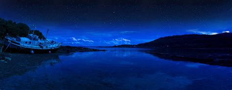 Night Lake Landscape With Boat In Scotland Image Free
