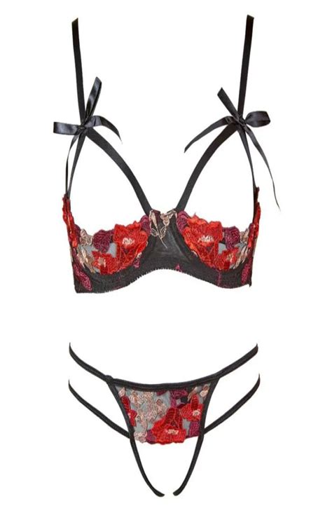 Sexy Lingerie Open Bra Crotchless Rose Lace Embroidery Bra With Panties Suit Women Sexy