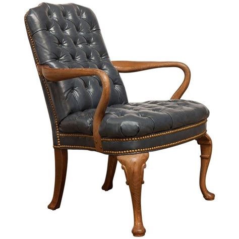 Chippendale Style Tufted Leather Library Chair By Schafer Brothers At