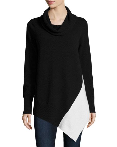 Neiman Marcus Cashmere Collection Cashmere Colorblock Cowl Neck Sweater