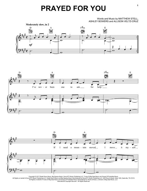Prayed For You Sheet Music By Matt Stell Piano Vocal And Guitar